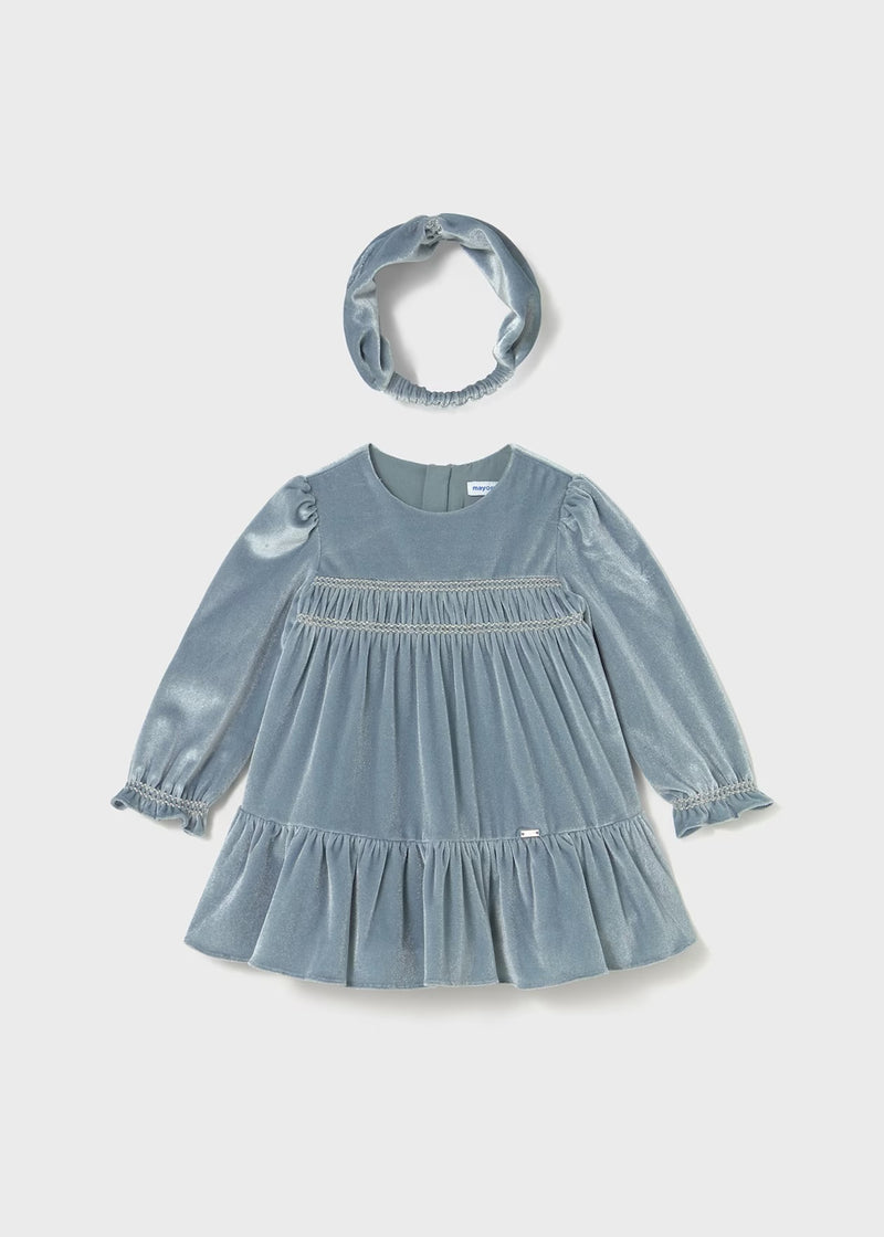 Mayoral Girls' Blue Bell Long Sleeve Velvet Dress 2904