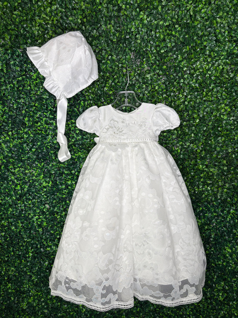Macis Design Girls’ Delicate Pearl and Lace Christening Gown CH12502