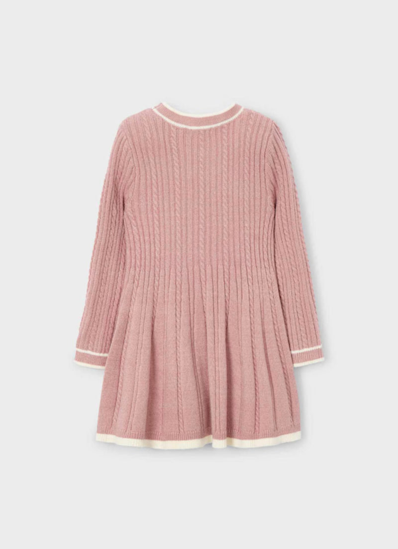 pink rose knit dresses Applique Pleated Long Sleeve Sweater Square Neck, Silvana Rose Mini Dress in Pink, Size XL,