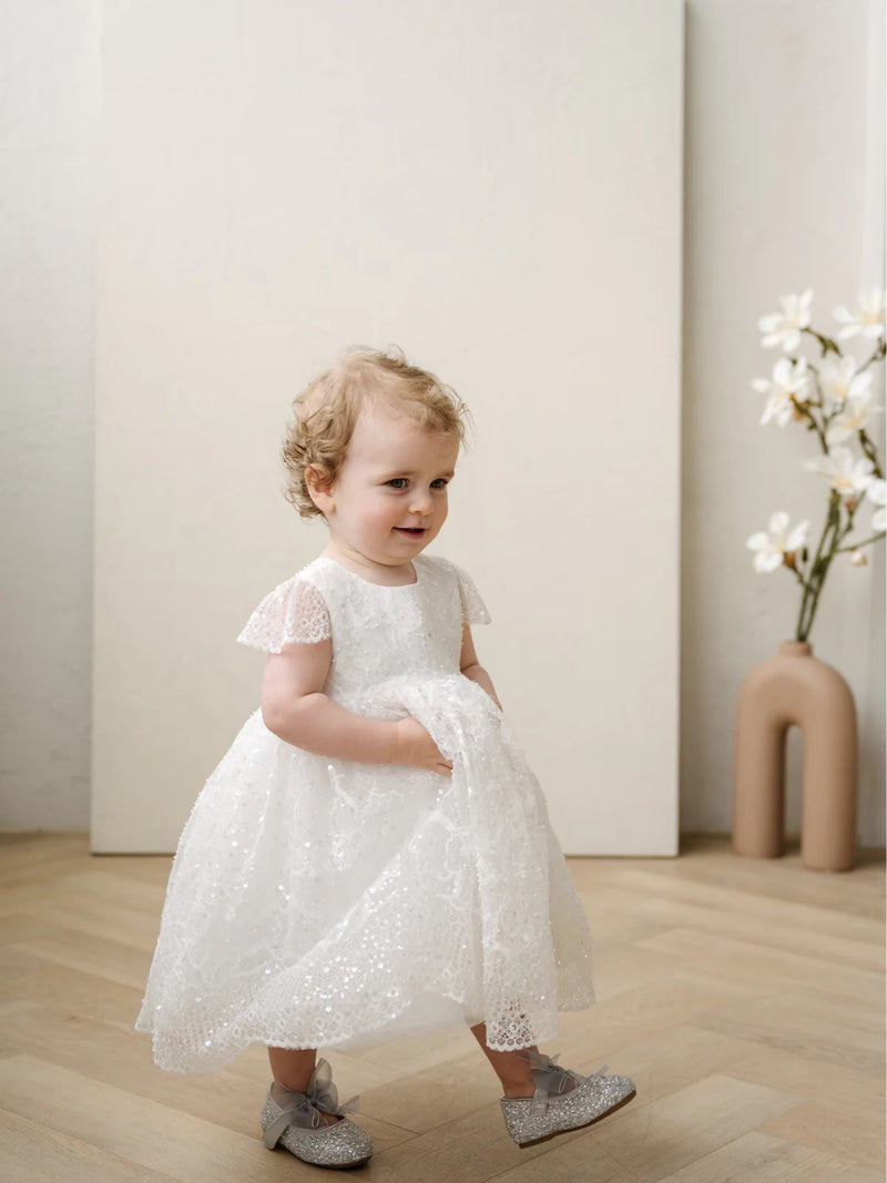 Teter Warm Floral Beaded Lace Baptism Dress - BS51 12 Months / Off White Teter Warm Floral Beaded Lace Baptism Dress - BS51 12 Months / Off White