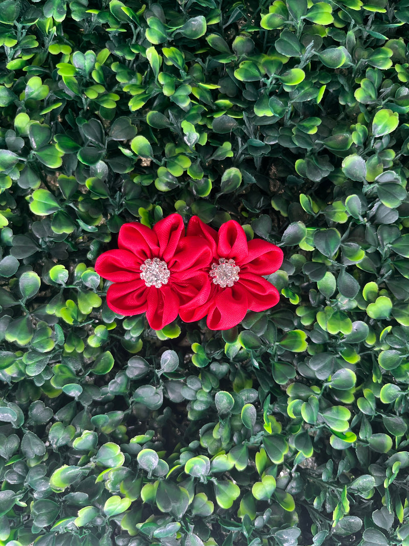 Red Floral Organza Rhinestone Clip