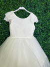 Teter Warm White Lace Bodice Layered Tulle Gown ES12