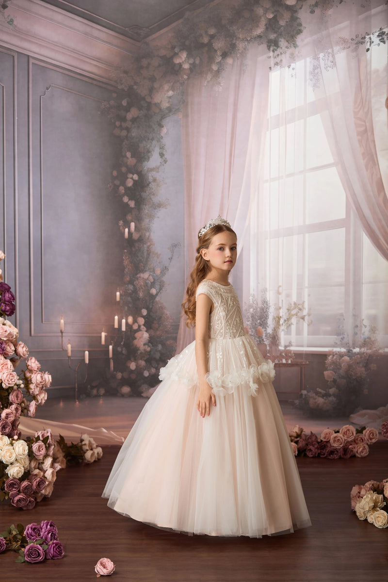 Princess Daliana Blush Beaded Peplum Party Dress