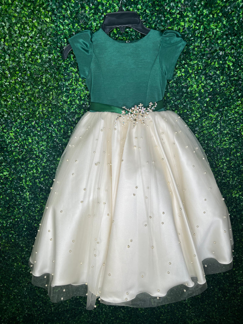 Sara’s Favorite! Girls’ Emerald / Ivory Pearl Embellished Party Dress 3804