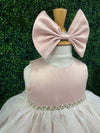Nan & Jan Blush Satin and Organza Dress with Pearl and Rhinestone Belt