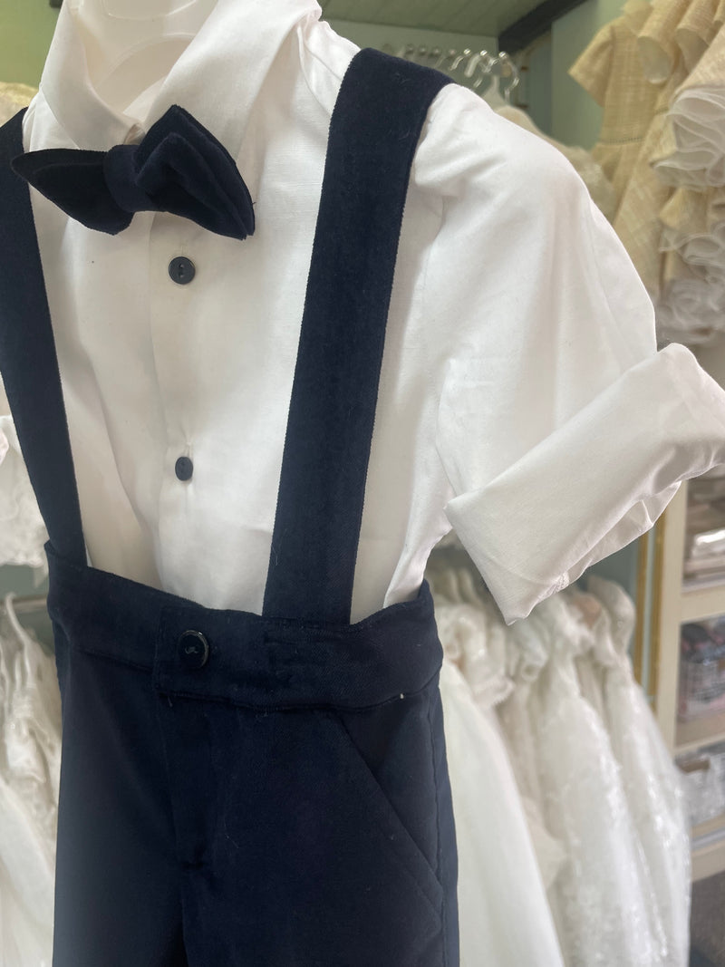 Bimbalo Boys’ Navy Cotton Velvet Suspender Set