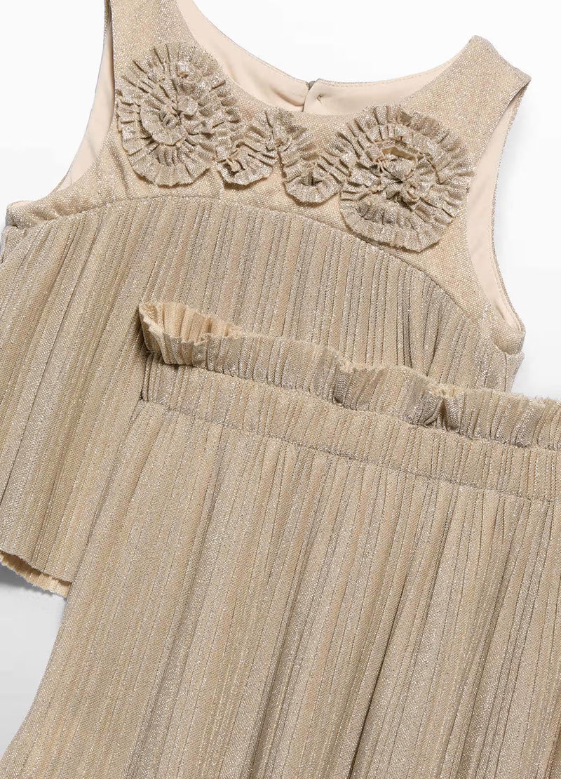 Abel & Lula Gold Metallic Pleated Knit Skirt Set 5071