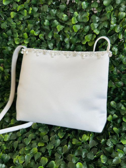 Satin Communion Cross Body Purse with Beaded Trim