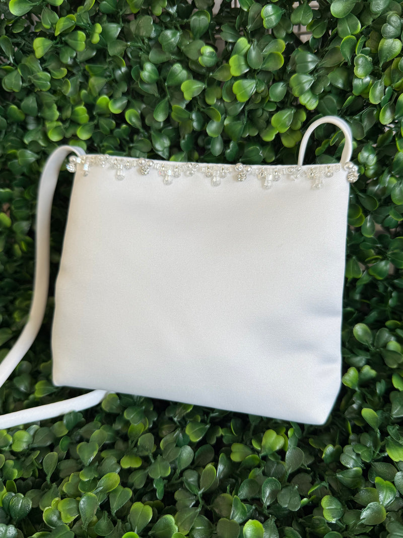 Satin Communion Cross Body Purse with Beaded Trim