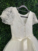 Nan & Jan Lace Cap Sleeve Communion Long Gown - Kelly