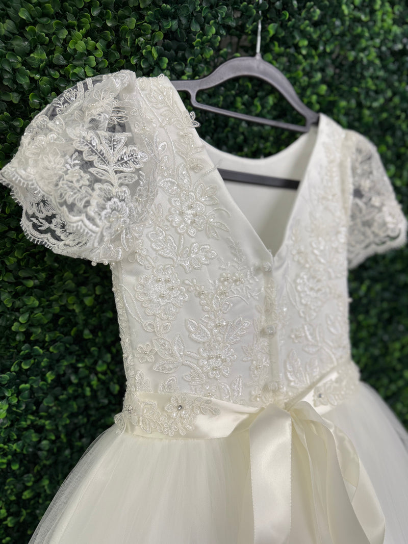 Nan & Jan Lace Cap Sleeve Communion Long Gown - Kelly