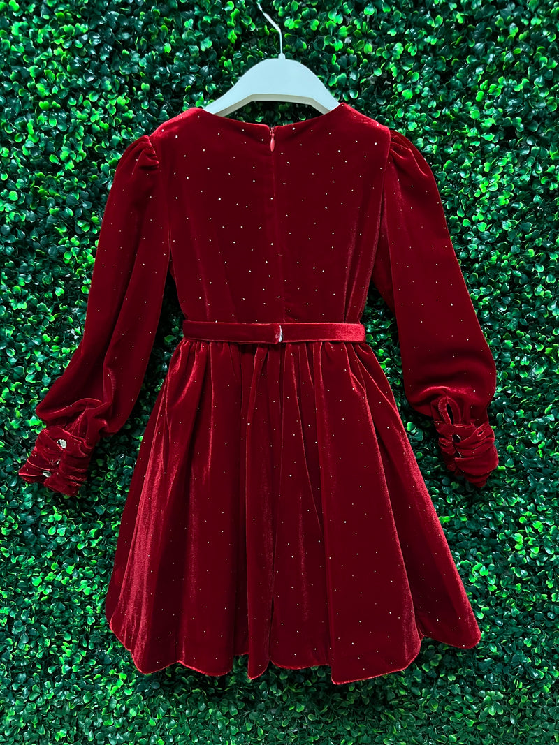 Abel & Lula Girls’ Ruby Red Velvet Studded Dress 5536