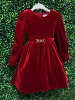 Abel & Lula Girls’ Ruby Red Velvet Studded Dress 5536