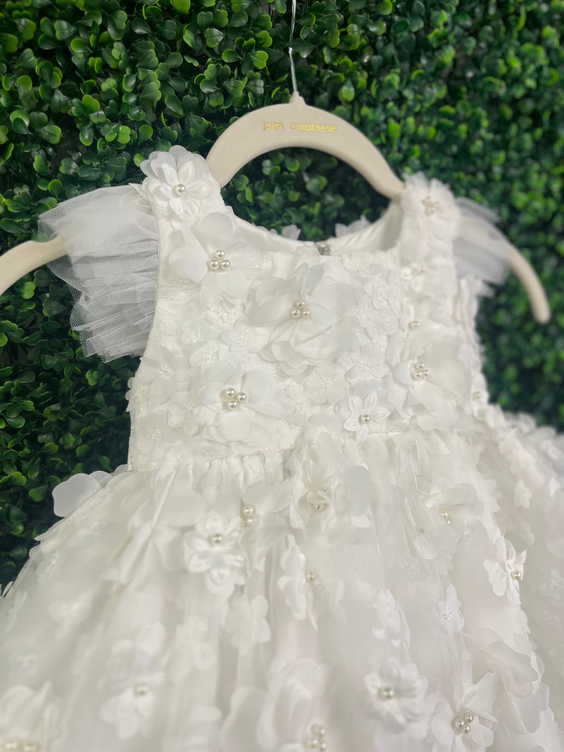 Joan Calabrese Ivory Three Dimensional Flower and Pearl Dress B24107