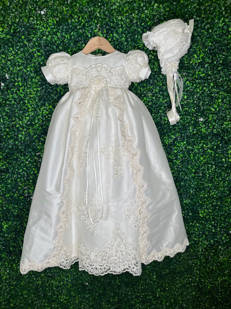 Piccolo Bacio Girls' Lace and Silk Christening Gown Carmela Sara's Children's Boutique Piccolo Bacio Girls' Lace and Silk Christening Gown Carmela Sara's Children's Boutique