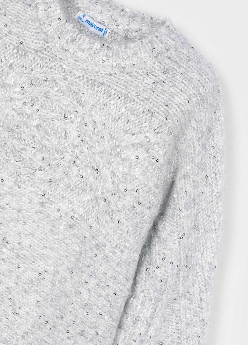 Mayoral Girls’ Silver Shimmer Knit Sweater and Pleated Skirt Set 4306