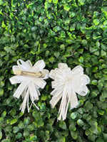 White Satin and Tulle Flower Clip Set
