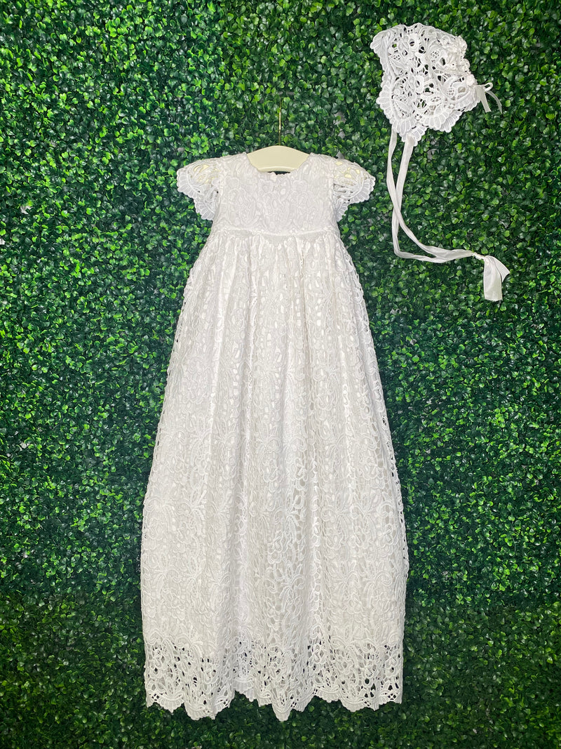Satin Lace Blessing Dress Christening Bonnet For Baby Girl White