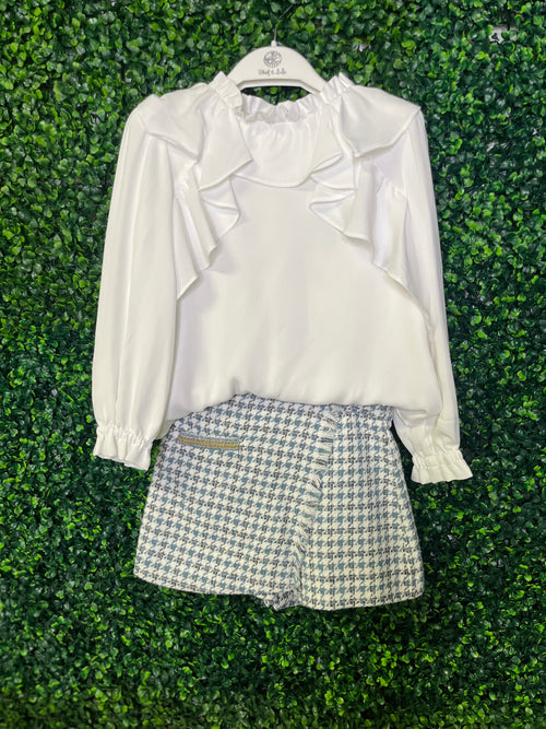 Abel & Lula Girls Chiffon Blouse and Houndstooth Skort Set 5677