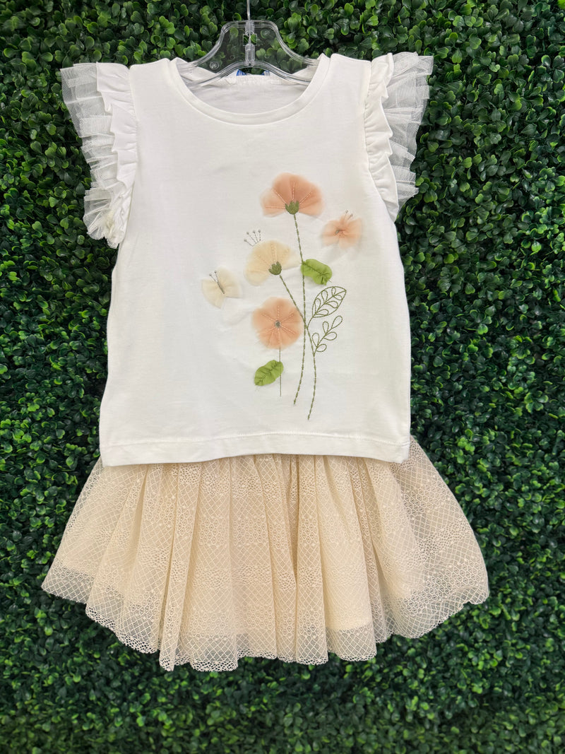 Mayoral Girl's Crochet Skirt and Tee Set 3079