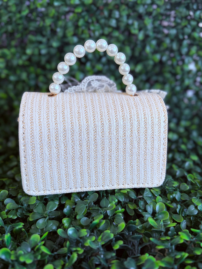 Girls’ Raffia and Pearl Strap Crossbody Purse