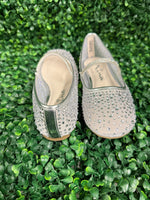 Nina Girls’ Silver Mesh Flats with Rhinestone Detail