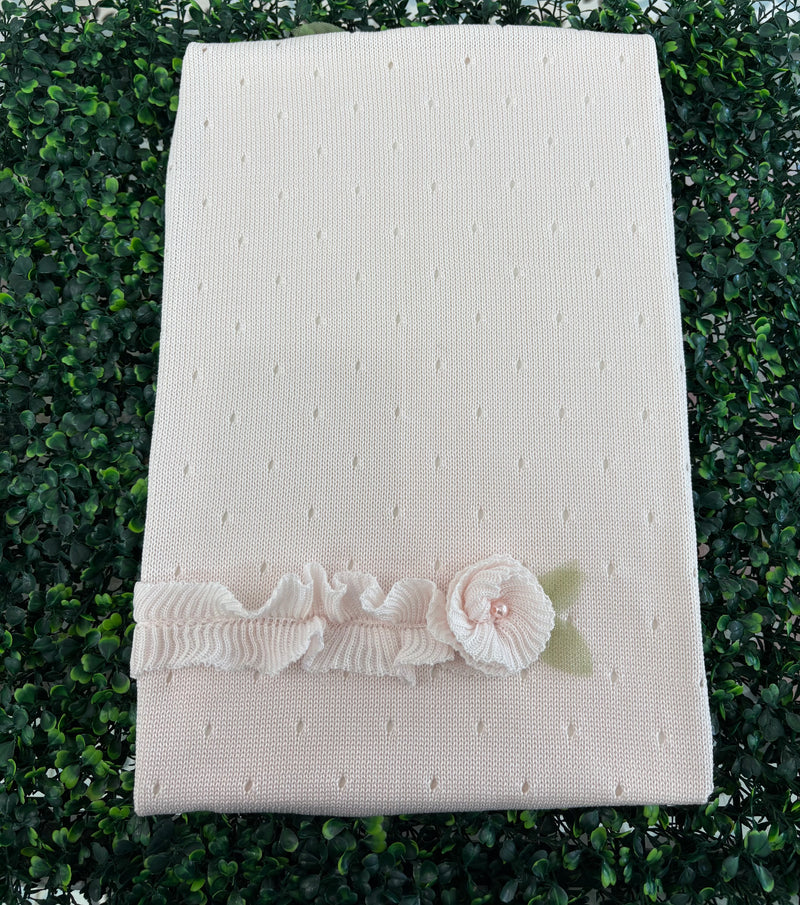 Bimbalo Made in Itay! Girls' Cotton Knit Rosette  Blanket