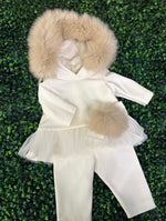 Bimbalò Girls’ Italian Fur Trim Two Piece Sweater Set