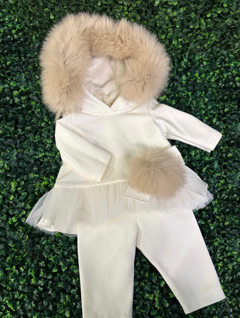 Bimbalò Girls’ Italian Fur Trim Two Piece Sweater Set