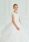 Teter Warm Feather And Ruffle Sleeve Tiered Tulle Gown GS72 Front