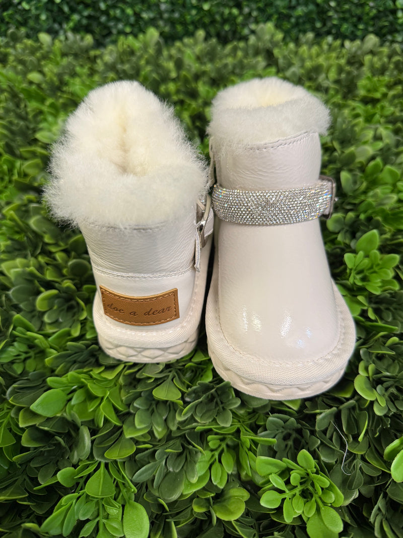 Doe A Dear Girl's Off White Rhinestone Boots