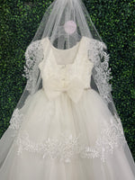 Nan & Jan Lace Penelope Communion Organza Dress with Rhinestone Flower