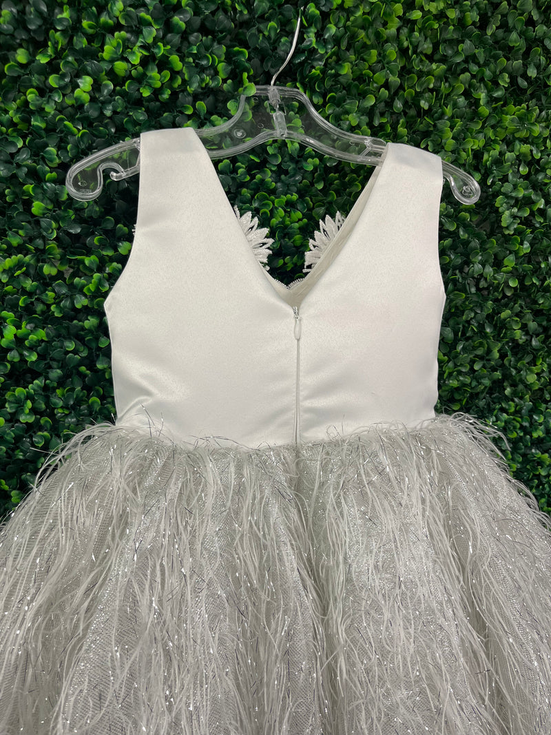 Tha Designs Girls’ White Feathered Party Dress