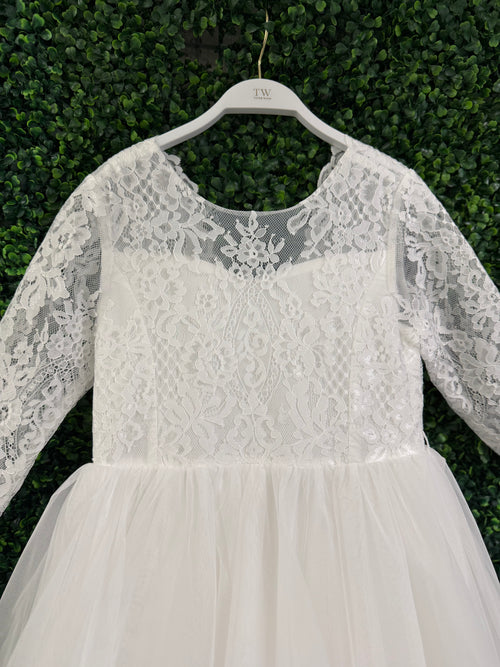 Teter Warm Elbow Sleeve Scallop Soft Lace Tiered Gown SK36