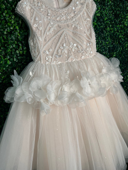 Princess Daliana Blush Beaded Peplum Party Dress