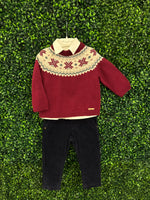 Martin Aranda Boys’ Red Knit Sweater and Corduroy 3 Piece Set