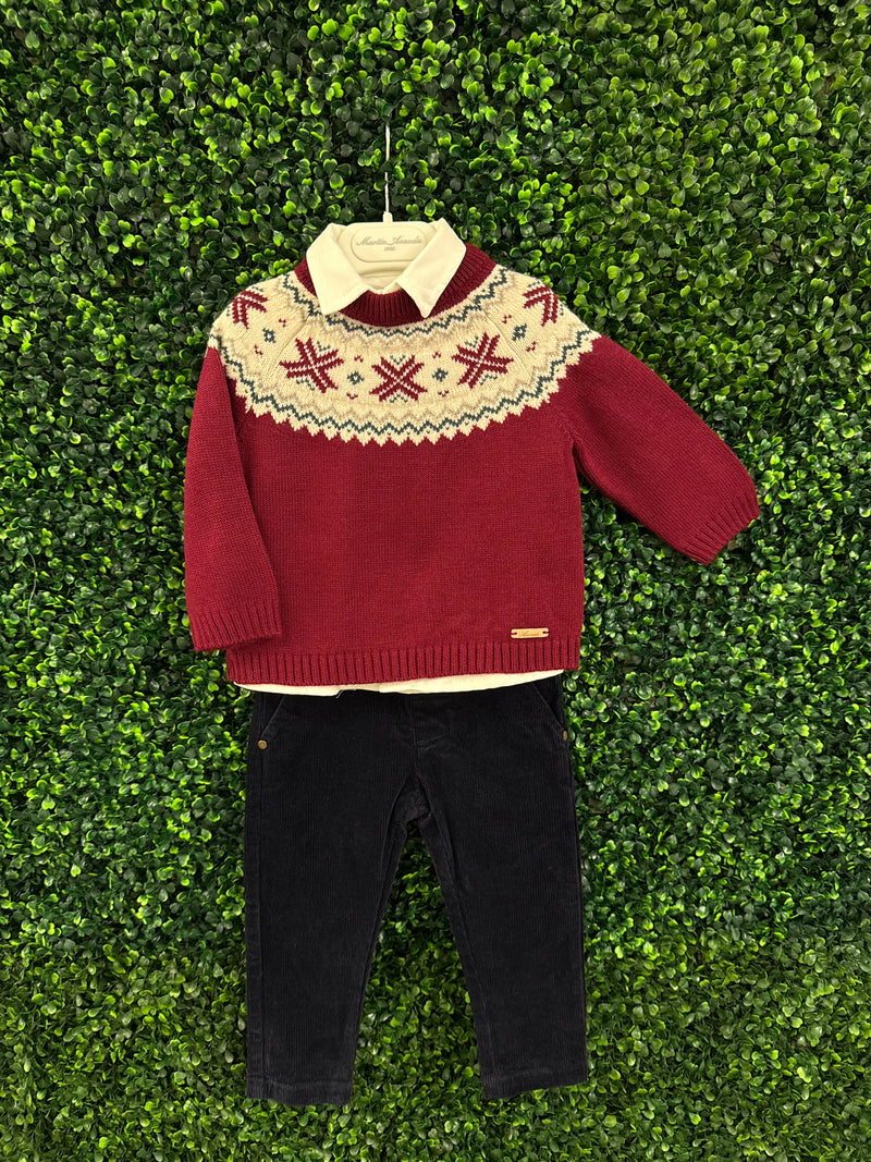 Martin Aranda Boys’ Red Knit Sweater and Corduroy 3 Piece Set