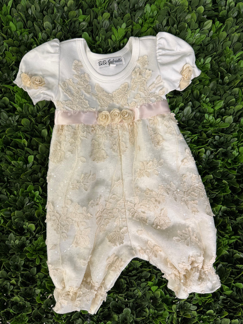 Bebe Gabrielle Girls’ Lace Rossette Changing Romper 3862-2