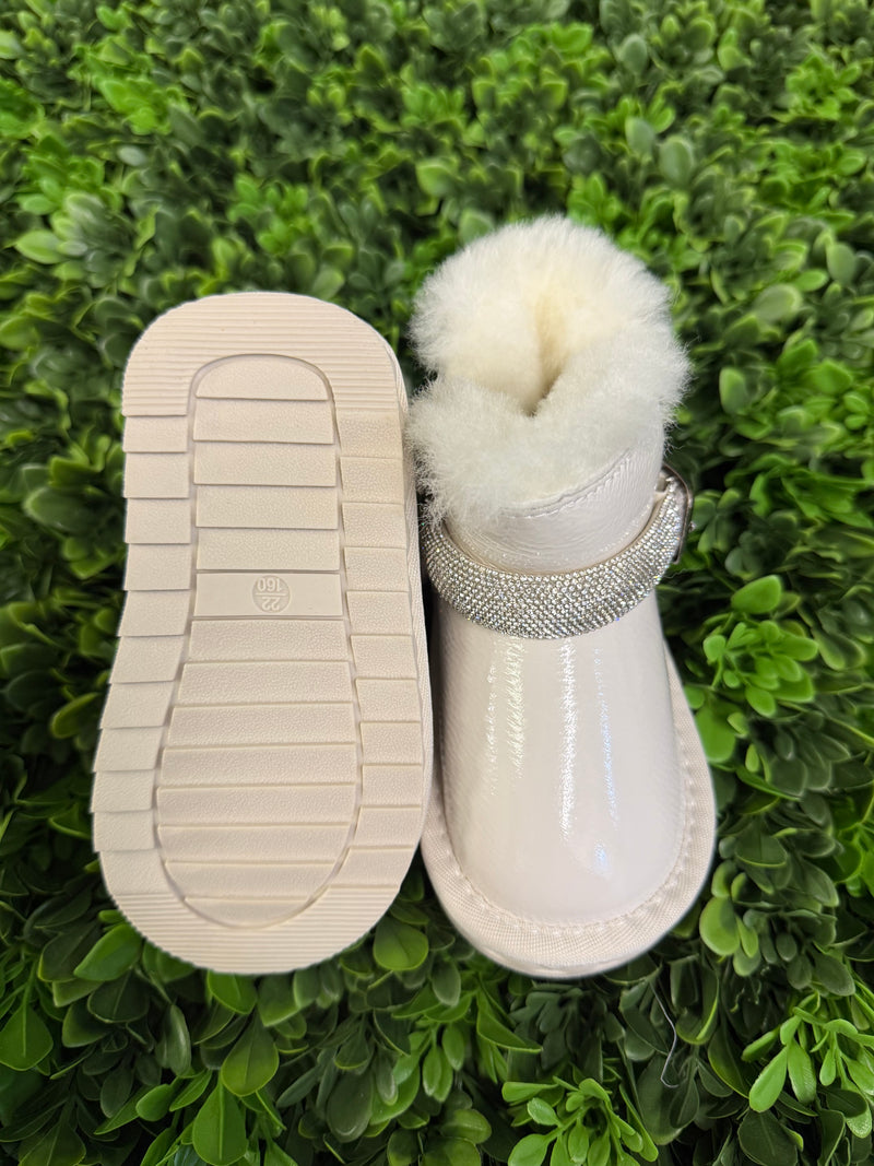 Doe A Dear Girl's Off White Rhinestone Boots
