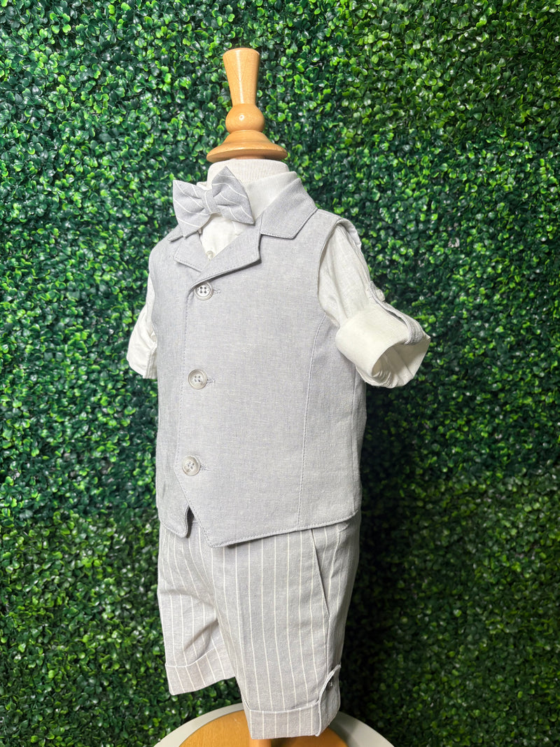 Michelina Bimbi 4 Piece Gray Linen Shorts and Vest Outfit