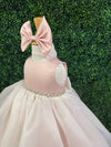 Nan & Jan Blush Satin and Organza Dress with Pearl and Rhinestone Belt