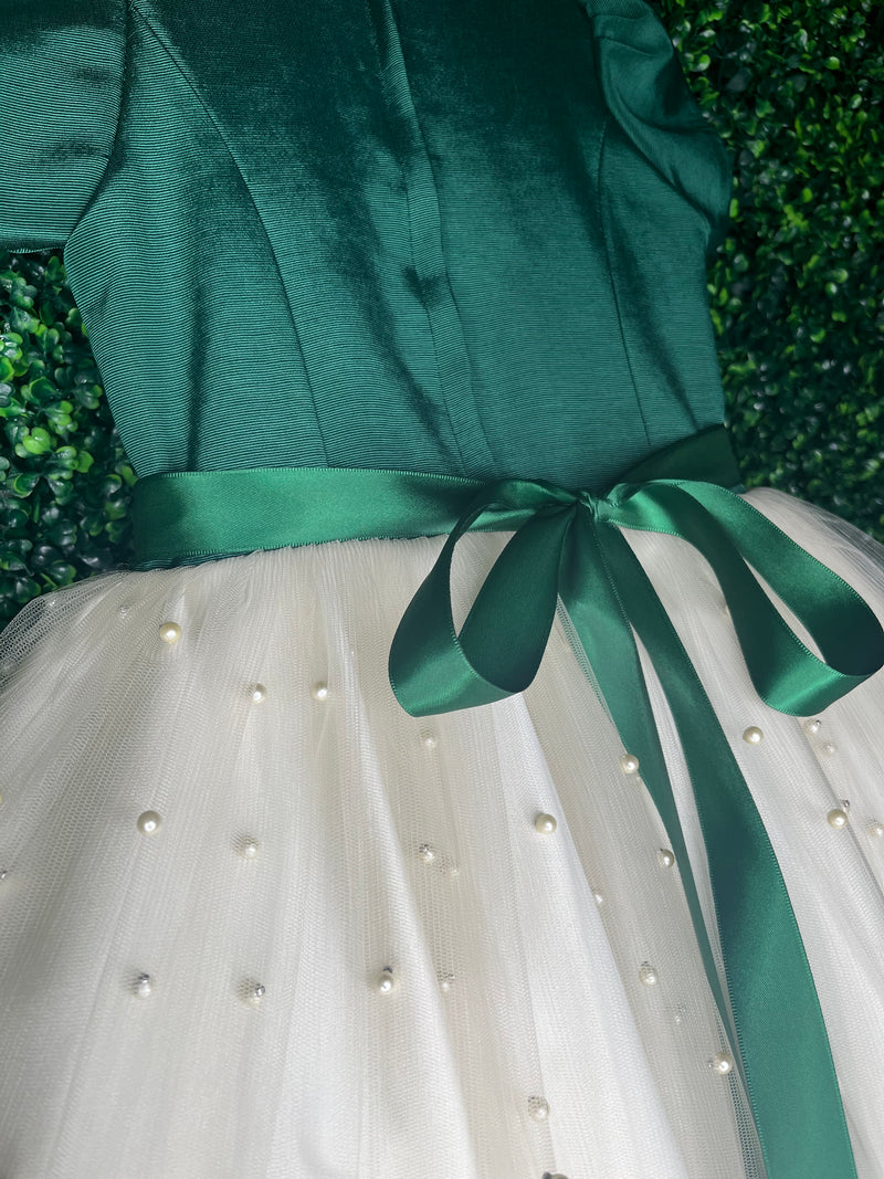 Sara's Favorite! Girls' Emerald / Ivory Pearl Embellished Party Dress Sara's Children's Boutique Sara's Favorite! Girls' Emerald / Ivory Pearl Embellished Party Dress Sara's Children's Boutique