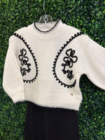 Abel & Lula Girls’ Black and White Mock Neck Two Piece Sweater Set 5729