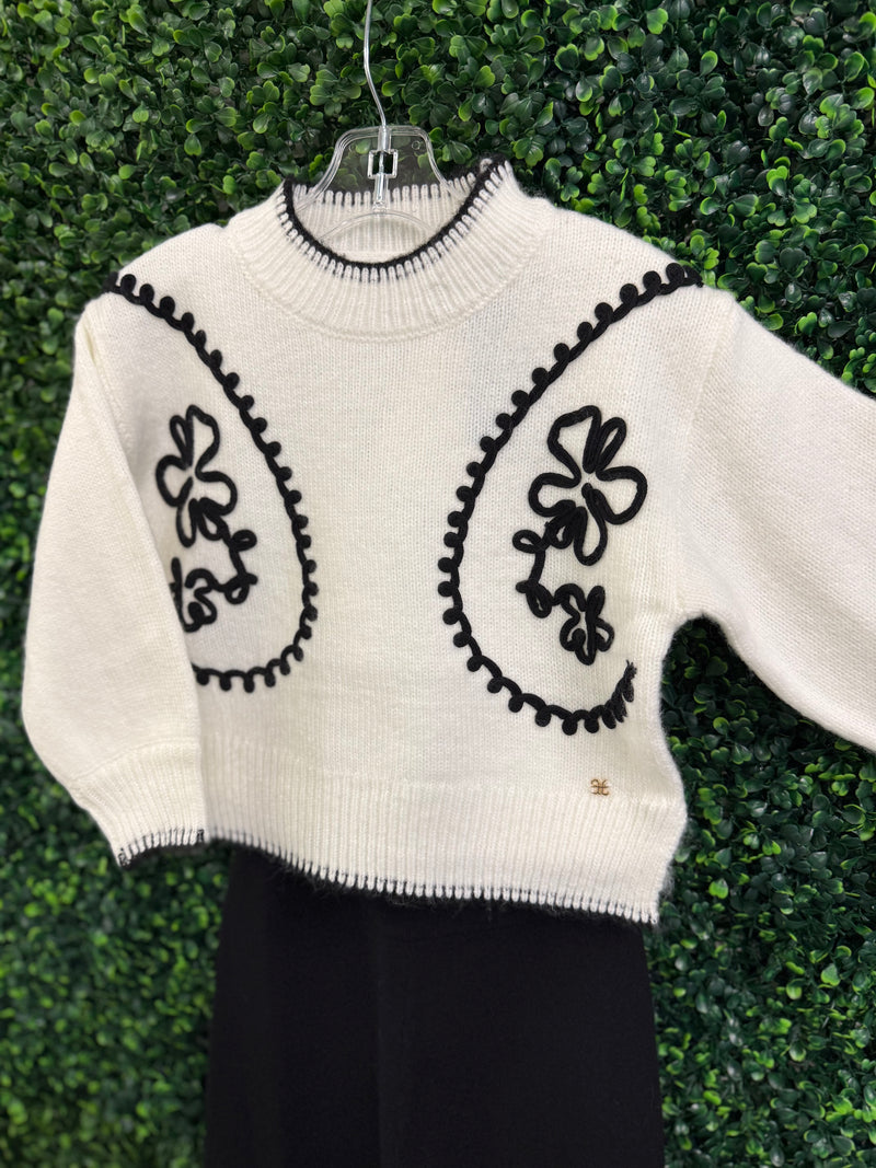Abel & Lula Girls’ Black and White Mock Neck Two Piece Sweater Set 5729