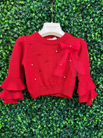 Bimbalo' Made In Italy Girls’ Ruffle Sweater and Tartan Plaid Skirt Set