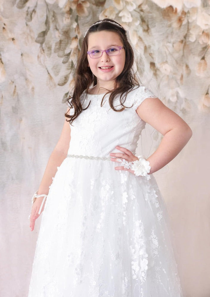 macis designs communion dresses Macis Design Delicate Lace And Tulle Communion Gown T1851 6 / Off White
