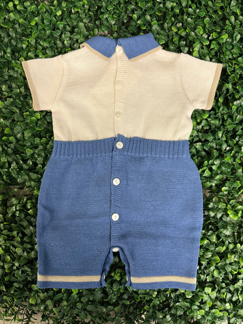 Made in Italy! Bimbalo Boys Blue Faux Suspender Cotton Romper Set