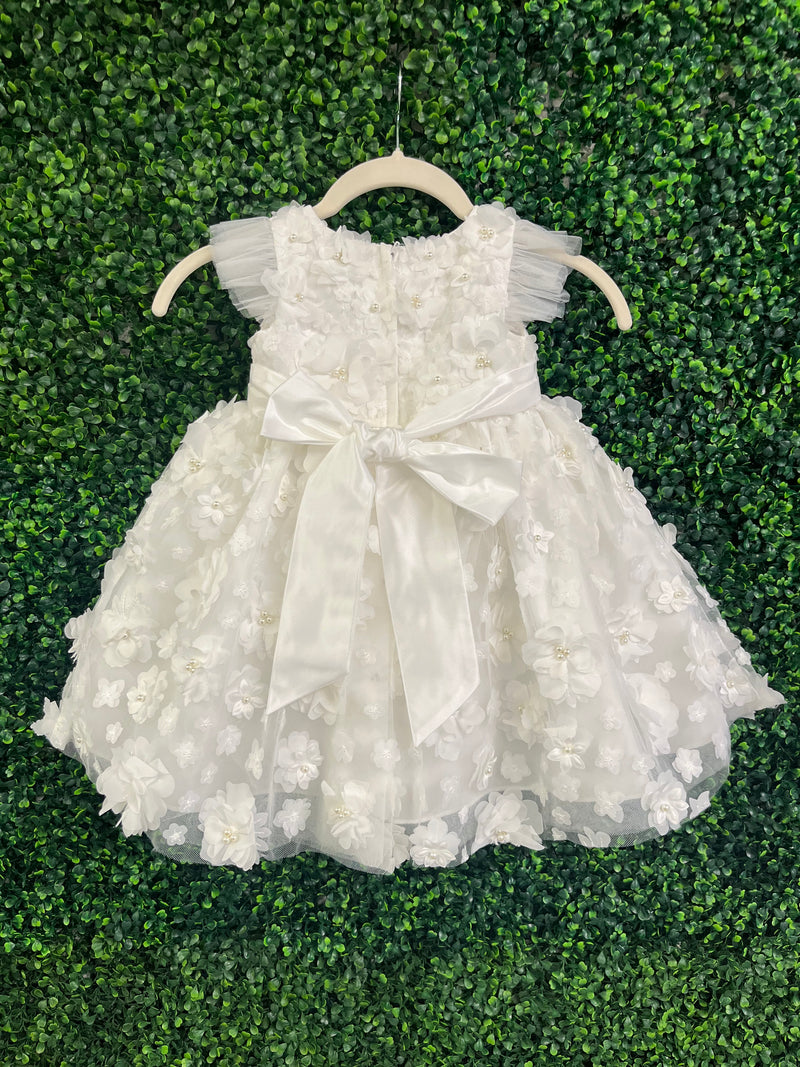 Joan Calabrese Ivory Three Dimensional Flower and Pearl Dress B24107