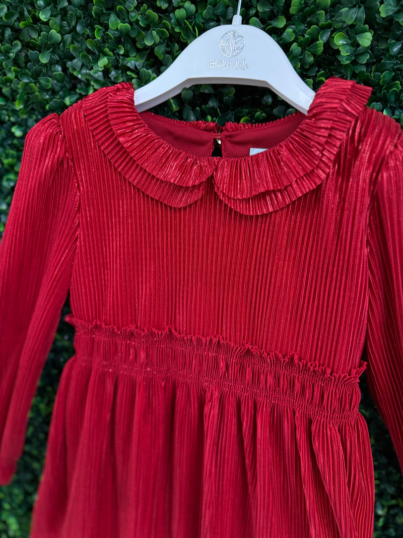 Abel & Lula Ruby Red Pleated Knit Dress 5530