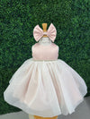 Nan & Jan Blush Satin and Organza Dress with Pearl and Rhinestone Belt